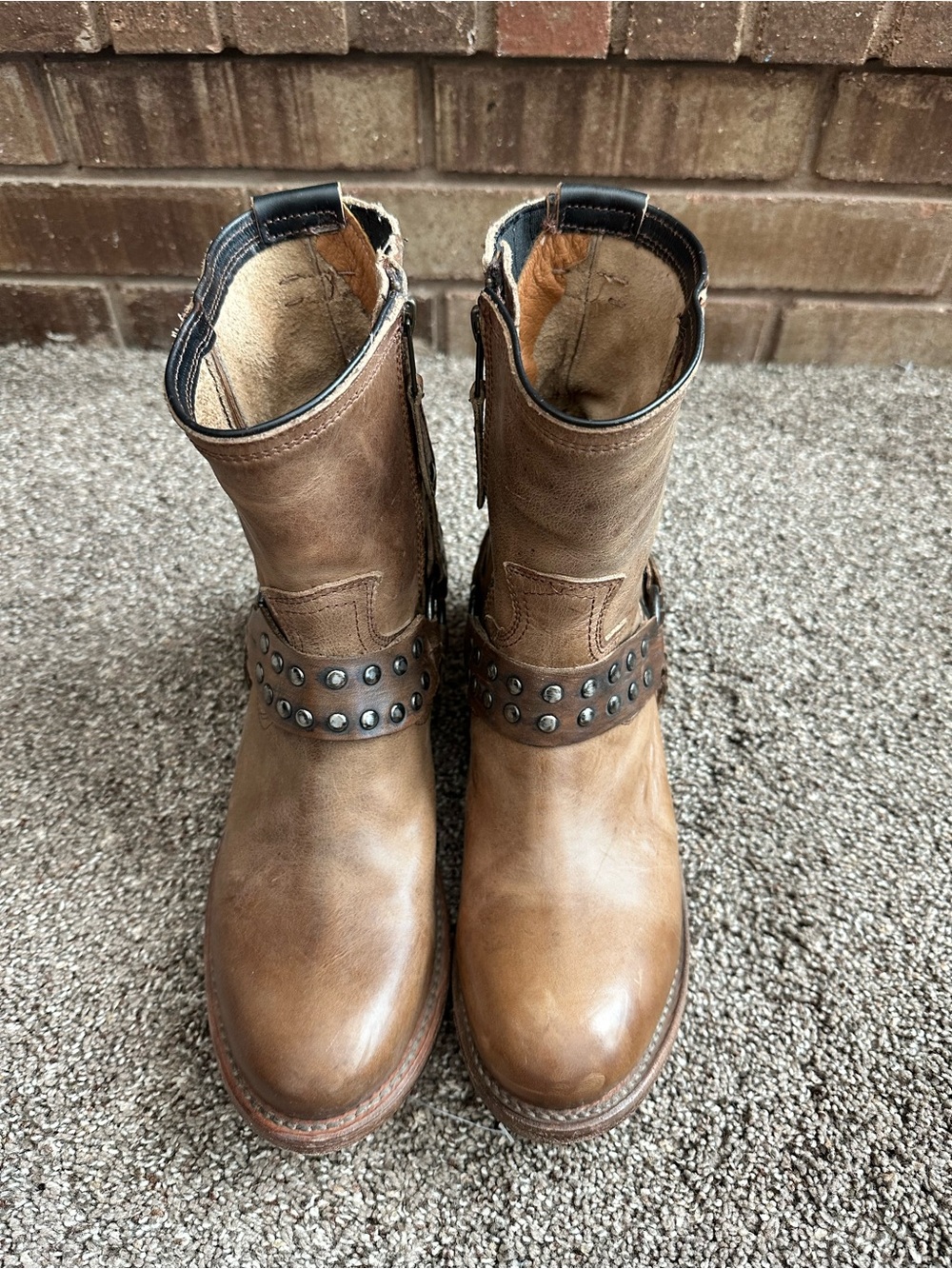 Freebird by Steven RAMONE Studded Leather Harness Ankle Boots Tan Beige Size 9 - Picture 3 of 9